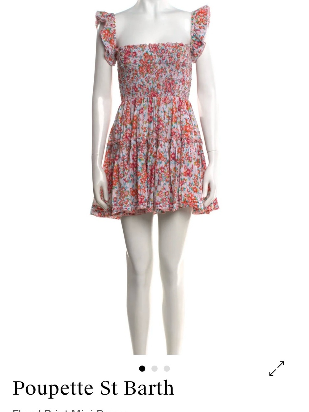 Poupette St. Barth Pink & Coral Floral Smocked Mini Dress